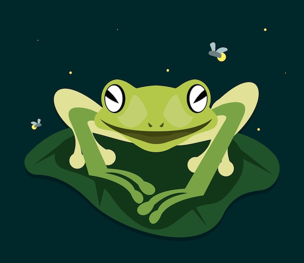 Free vector frog amphibian in leave floating