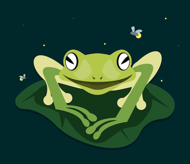 Frog amphibian in leave floating