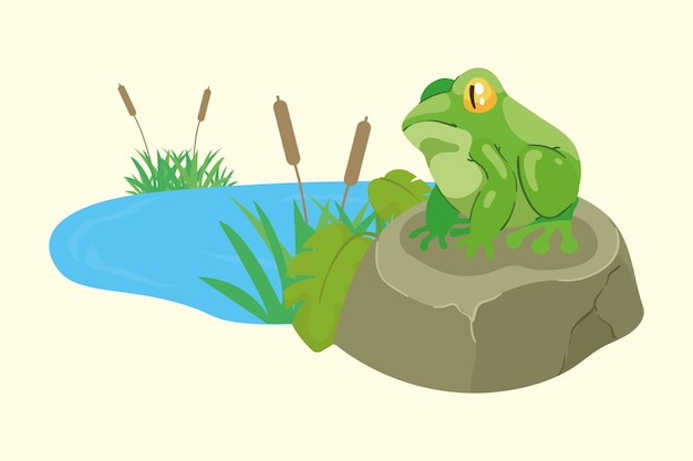 Free vector frog amphibian in stone