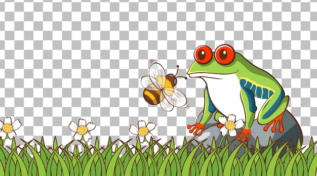 Free vector frog on the grass field on transparent background