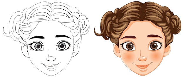 Free vector from sketch to color girls portrait