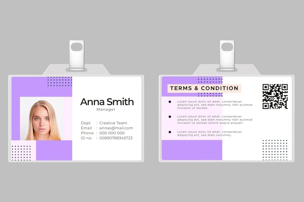 Free vector front and back horizontal id card template with photo