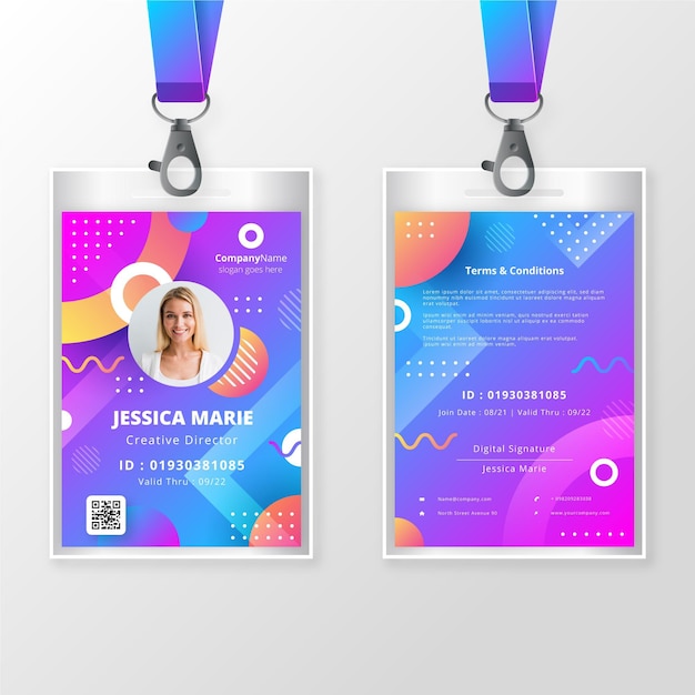 Free vector front and back id badge template with photo