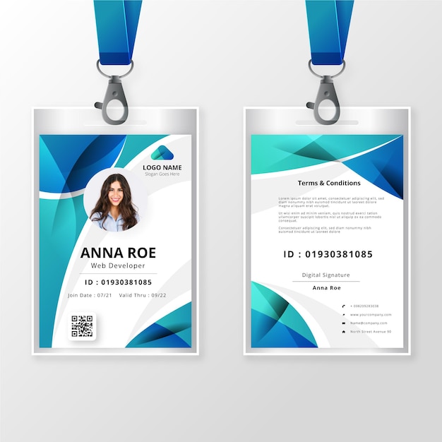 Free vector front and back id card template with picture