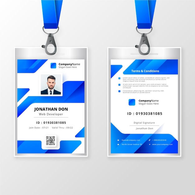 Free vector front and back id card with picture
