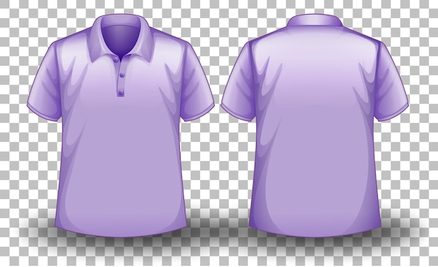 Front and back of purple polo shirt on transparent background