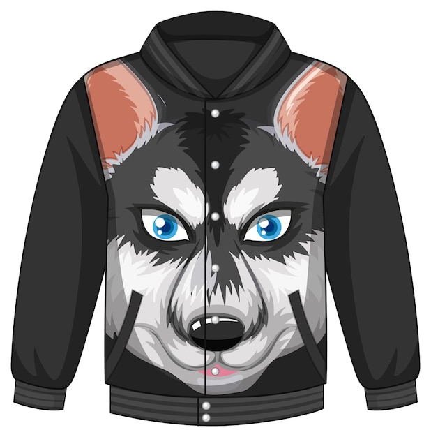 Free vector front of bomber jacket with siberian husky dog pattern