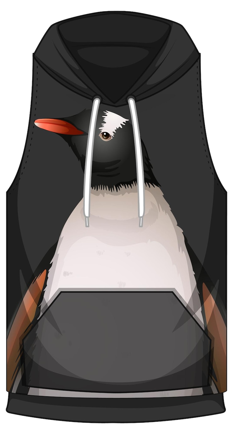Free Vector front of hoodie sleeveless with penguin pattern