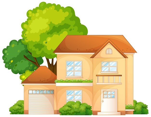 Front of a house with many tree  illustration isolated