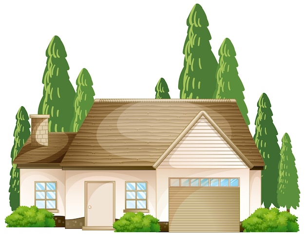 Free vector front of a house with many tree isolated on white background