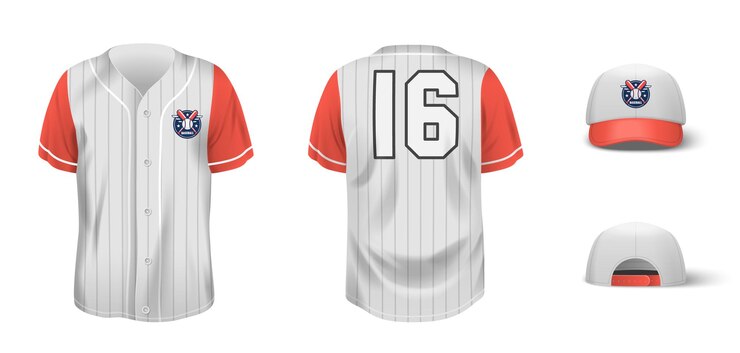 Free Vector front and rear realistic view of shirt and cap elements of baseball uniform isolated vector illustration