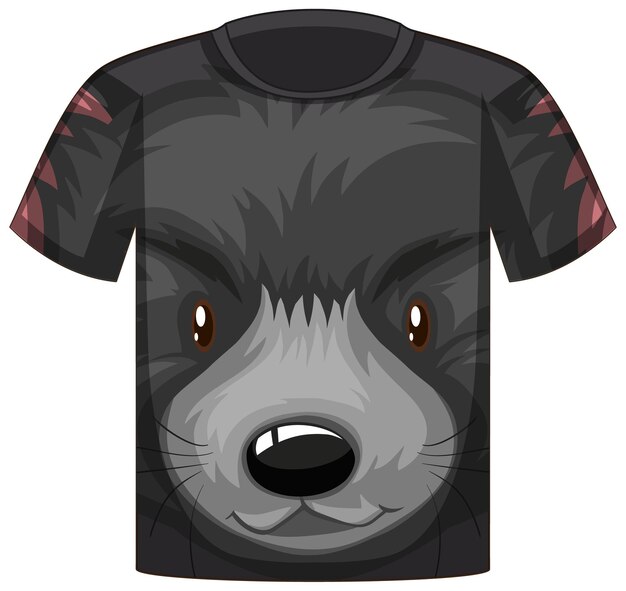 Front of t-shirt with face of black bear pattern