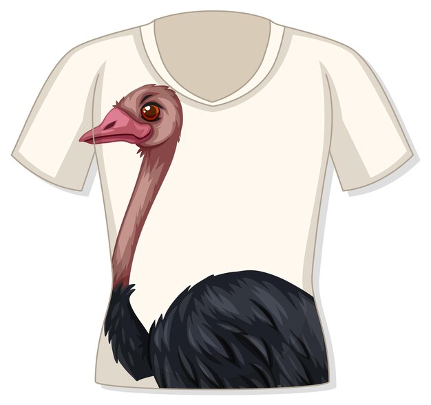 Front of t-shirt with ostrich pattern