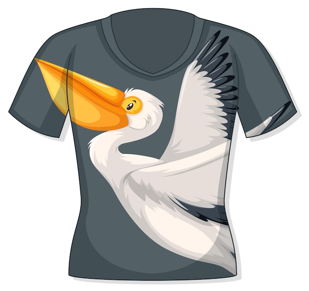 Передняя часть футболки с рисунком пеликана