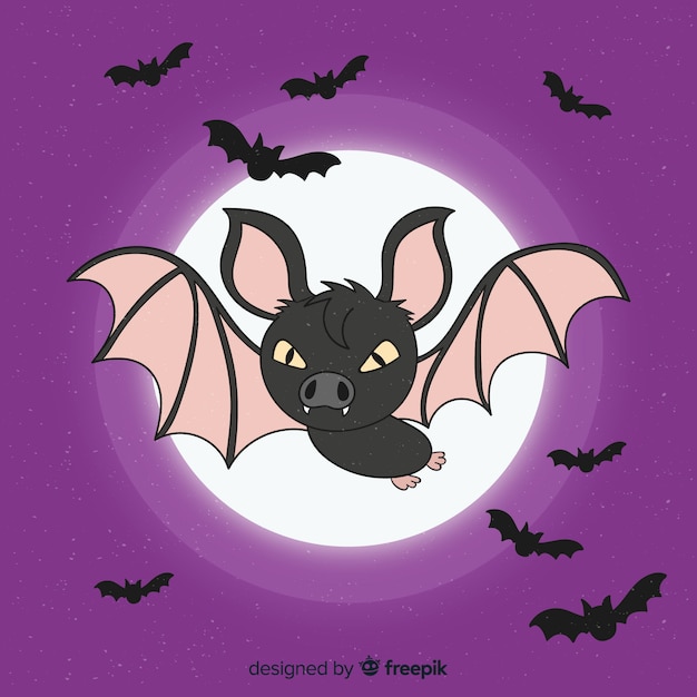 Vettore gratuito vista frontale del pipistrello arrabbiato con la luna piena