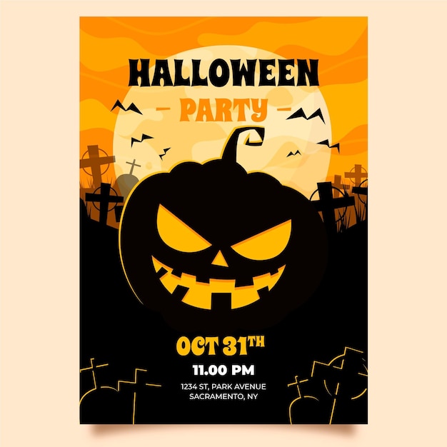 Front view angry pumpkin halloween poster template