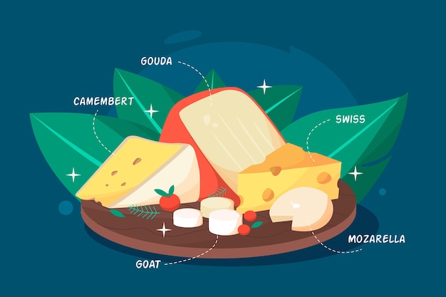 Free vector front view cheeseboard illustrated