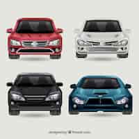 Free vector front view of different cars