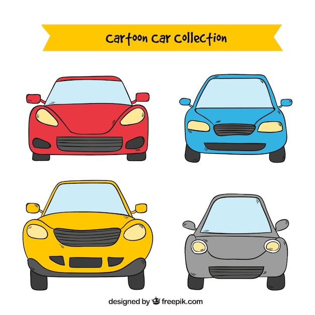 Free vector front view of four cartoon cars