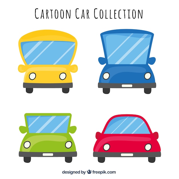 Free vector front view of four cartoon vehicles