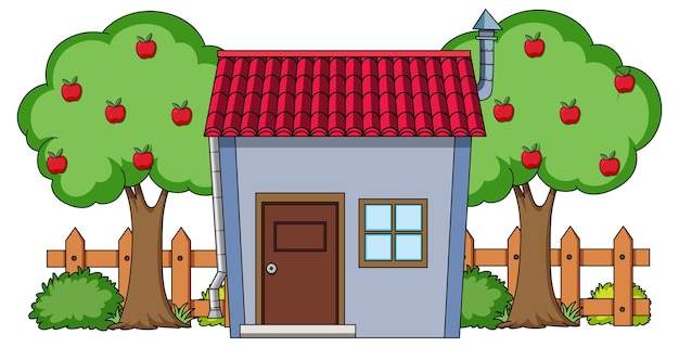 Free vector front view of a house with nature elements on white background
