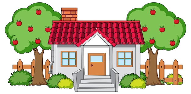 Free vector front view of a house with nature elements on white