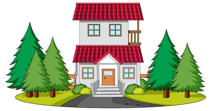 Free Vector front view of a house with nature elements on white