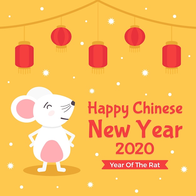 Вид спереди гордый мышонок и китайский новый год 2020