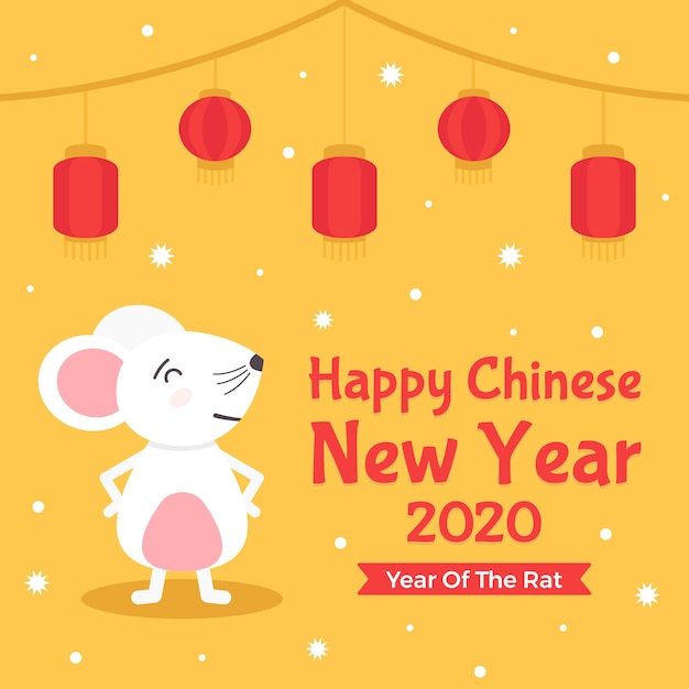 Front view proud mouse and new year 2020 chinese