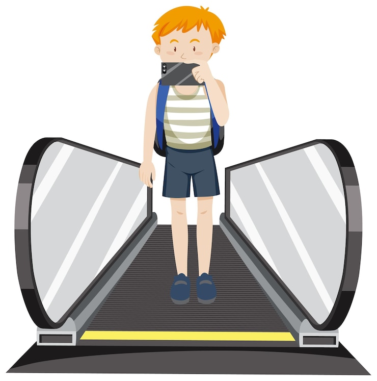 Free Vector front view of two travellers on moving walkway