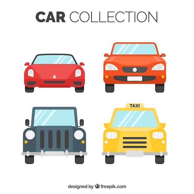 Бесплатное векторное изображение Вид спереди из четырех автомобилей с различными конструкциями