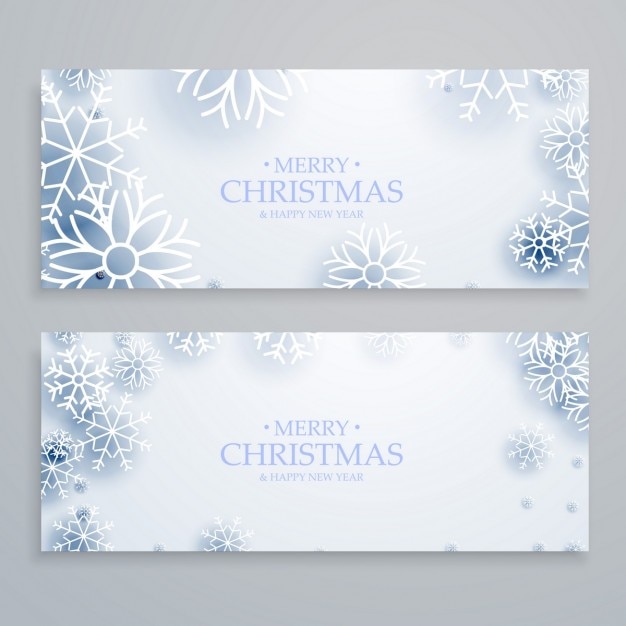 Pulite bianche striscioni merry christmas set con fiocchi di neve