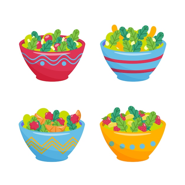 Бесплатное векторное изображение Фруктовые и салатницы