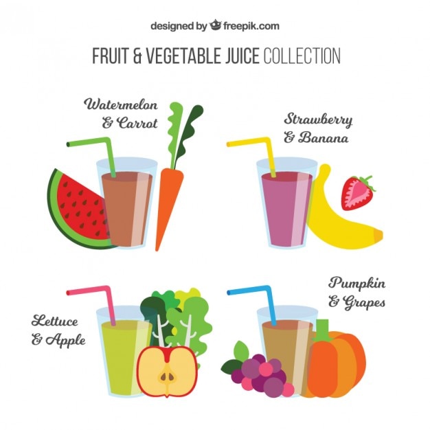 Бесплатное векторное изображение Фруктовые и овощные соки коллекция