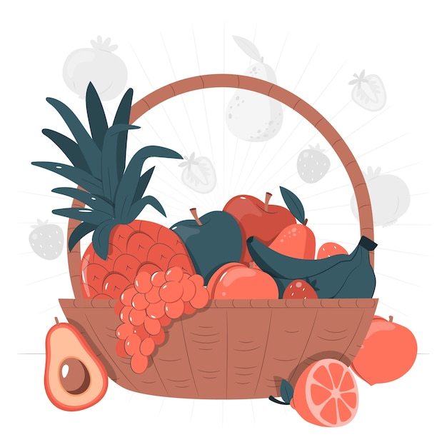 Vettore gratuito illustrazione del concetto di cesto di frutta