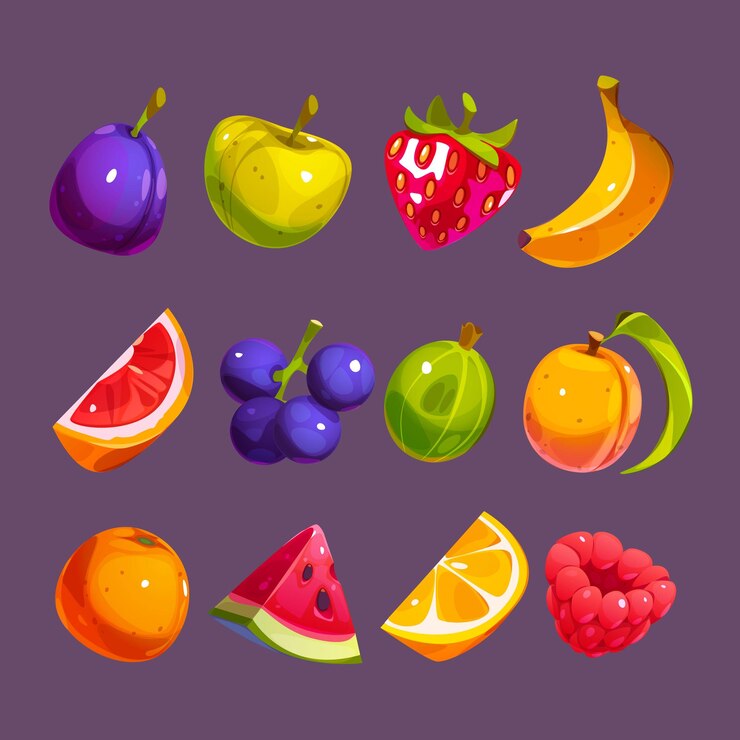 Free Vector fruit and berries icons strawberry plum apple
