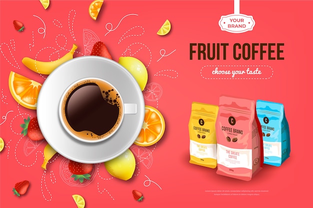 Annuncio di bevande al caffè alla frutta