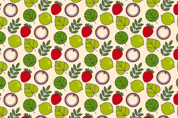 Free vector fruit and floral flat pattern