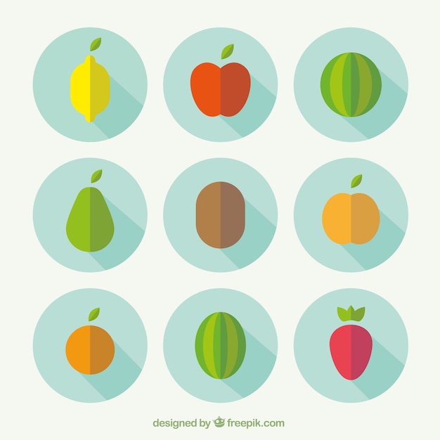 Free vector fruit icons in flat design