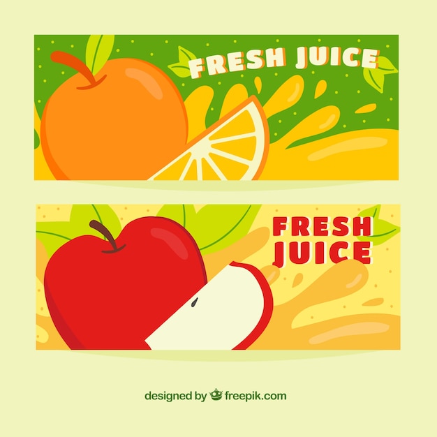 Fruit juice banners with splashes