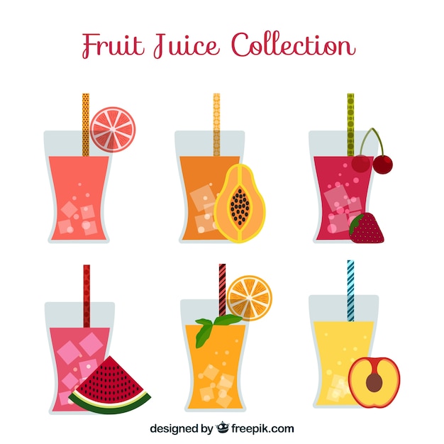 Бесплатное векторное изображение Коллекция фруктовых соков