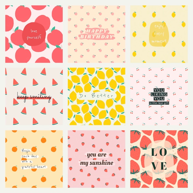 Fruit pattern set with inspirational quotes