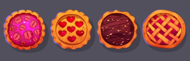 Free Vector fruit pies top view set isolated on background