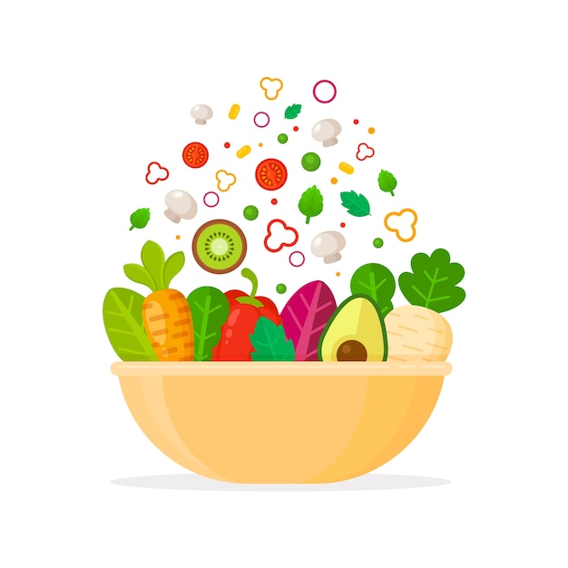 Free vector fruit and salad bowl concept