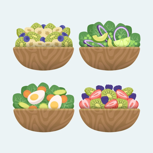 Free vector fruit and salad bowls collection