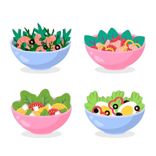 Free vector fruit and salad bowls collection