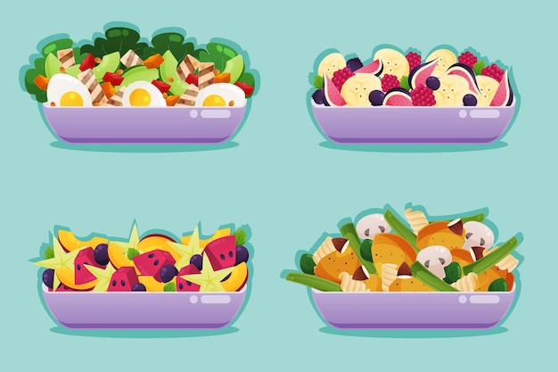 Free vector fruit and salad bowls concept