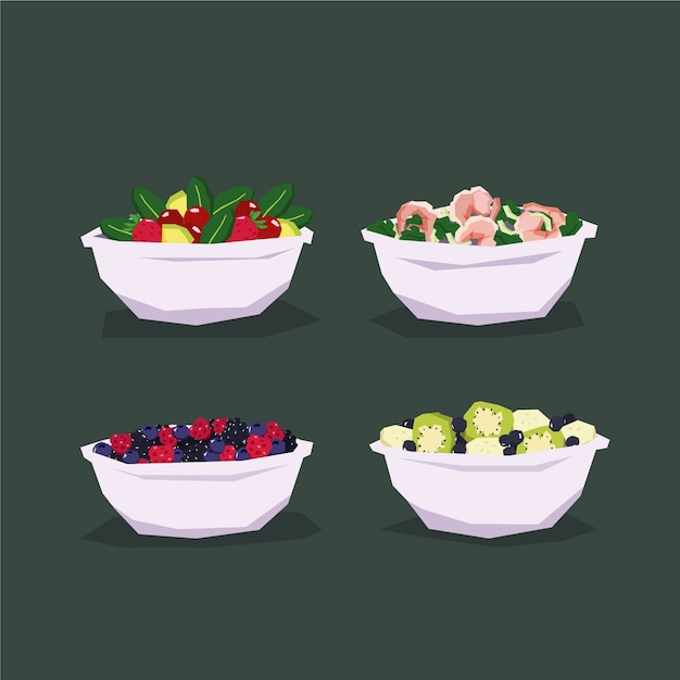 Free vector fruit and salad bowls concept