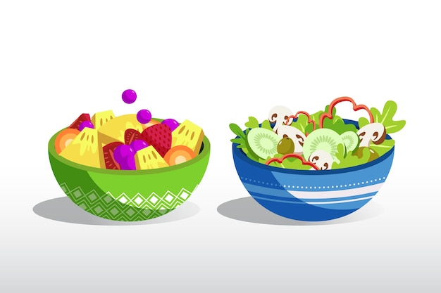 Free vector fruit and salad bowls design