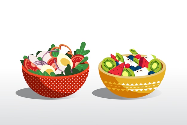 Fruit and salad bowls realistic design